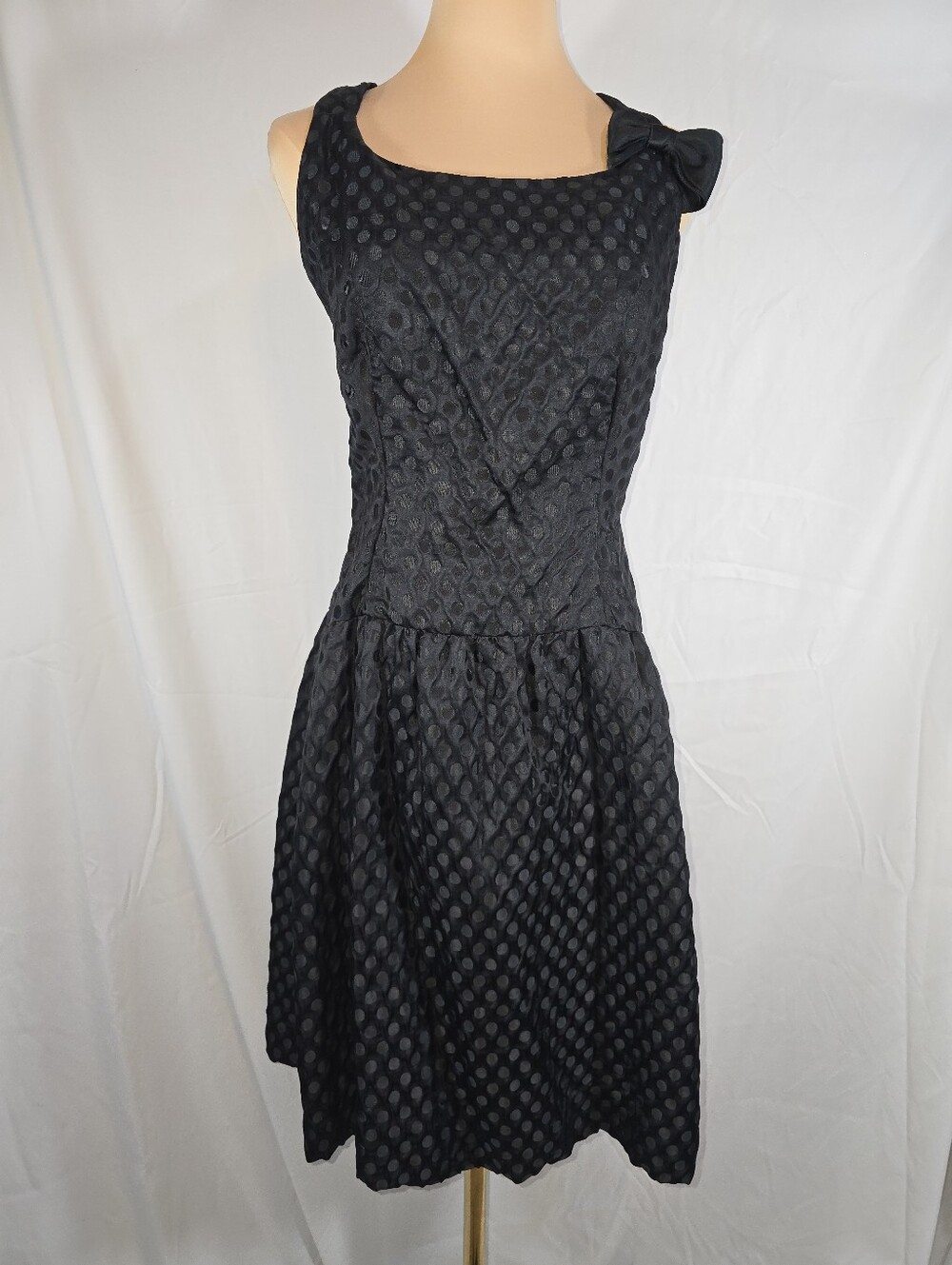 Vintage Nina Ricci Black One-Shoulder Polka Dot Drop Waist Fit & Flare Dress